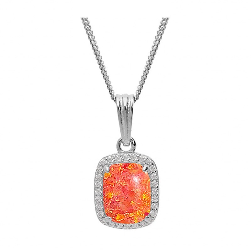 Collier Argent - Opale orange