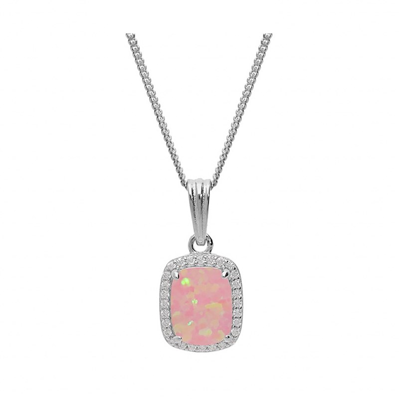 Collier Argent Opale rose rectangulaire - 032461P