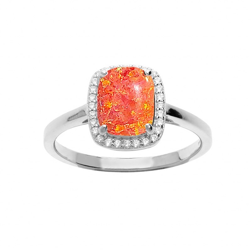 Bague Argent carrée - Opale orange