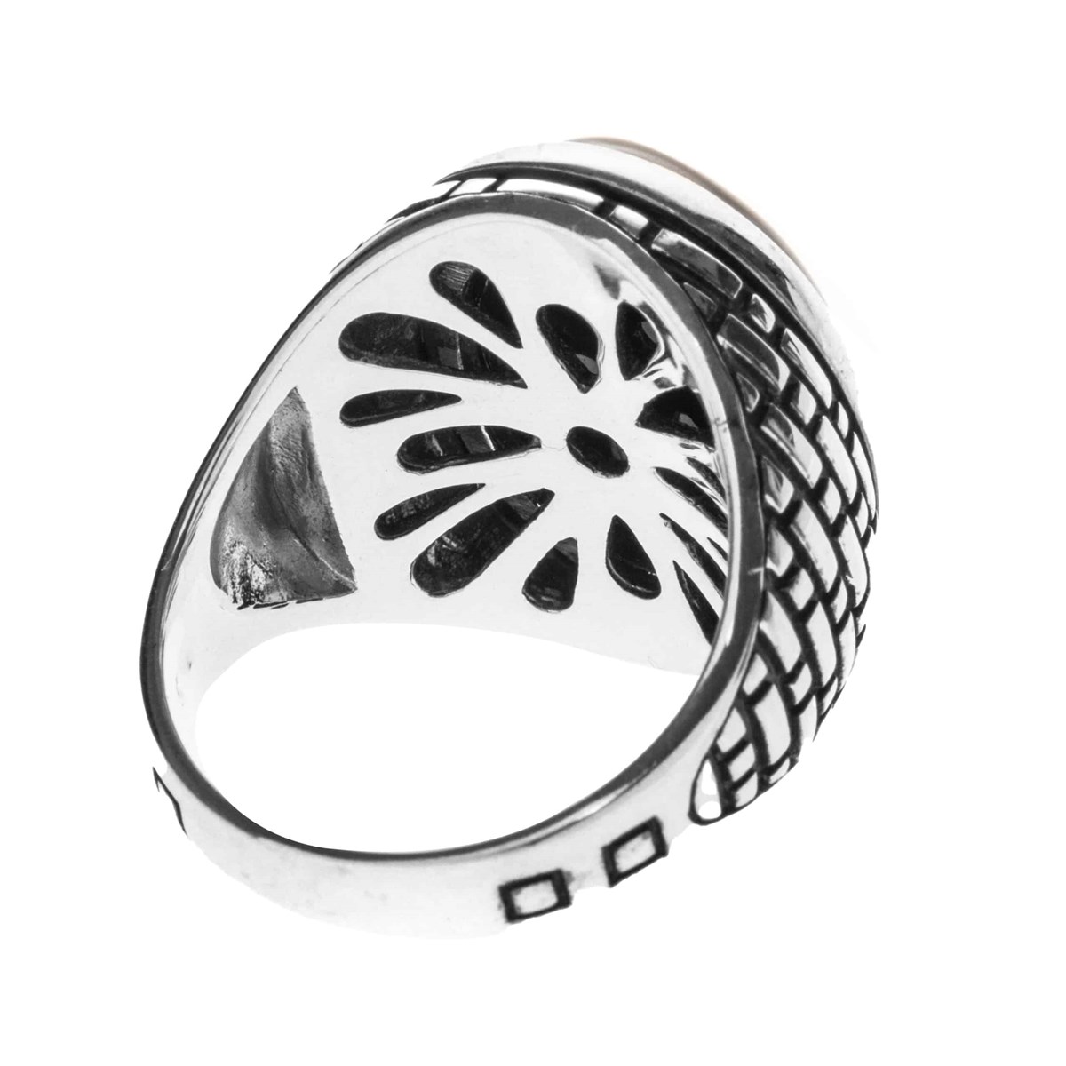 Bague Homme oeil Argent Doré Pierre oeil De Tigre Rouge - vue 4