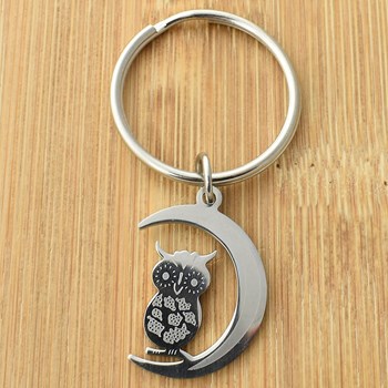 Owl keyring on a silver crescent moon