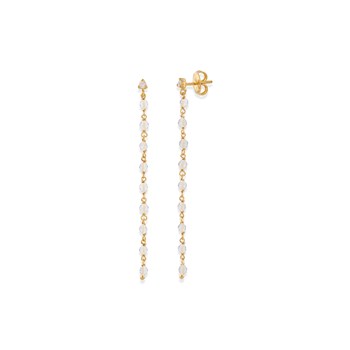 Boucles D'oreilles Argent Doré Pierres Naturelles Blanche