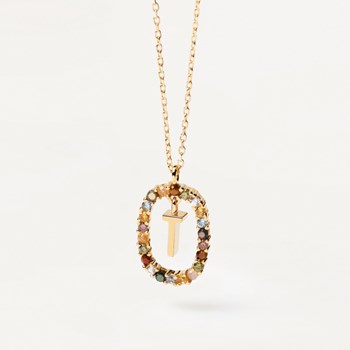 PDPAOLA Collier en argent plaqué or - Lettre T - CO01-279-U