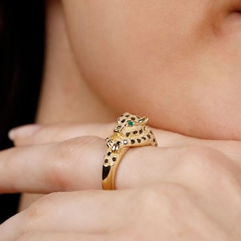 Bague 'Panthère Noire' Or, Emeraudes et Diamants
