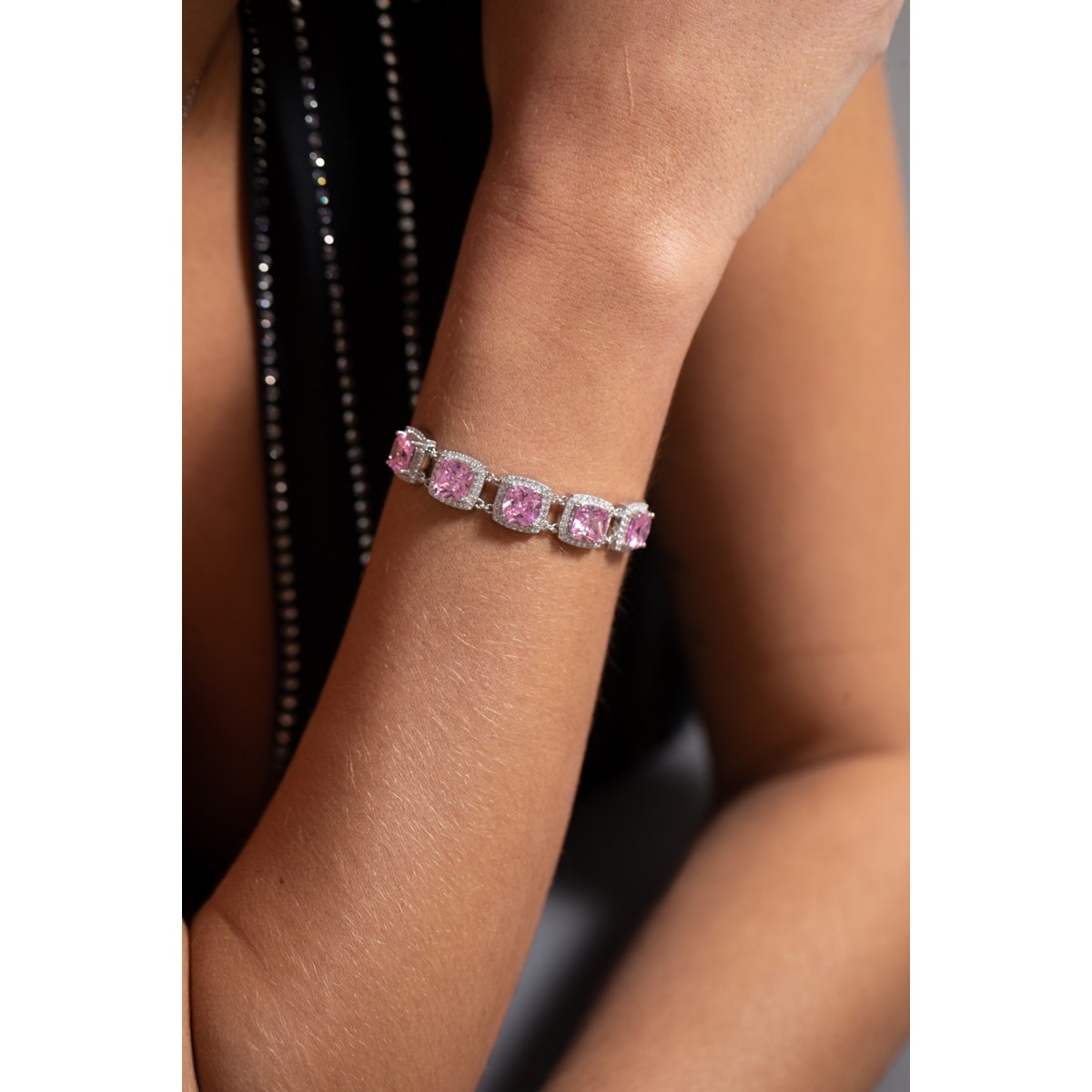 Bracelet souple MARGARET en Argent avec pierre synthétique rose - vue 2