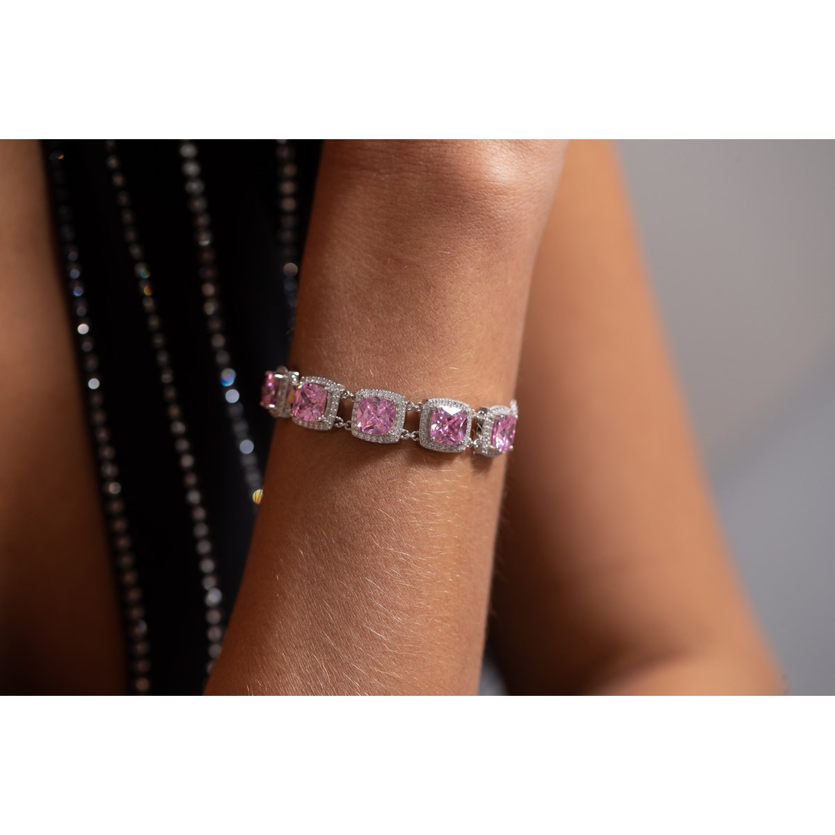 Bracelet souple MARGARET en Argent avec pierre synthétique rose - vue 3
