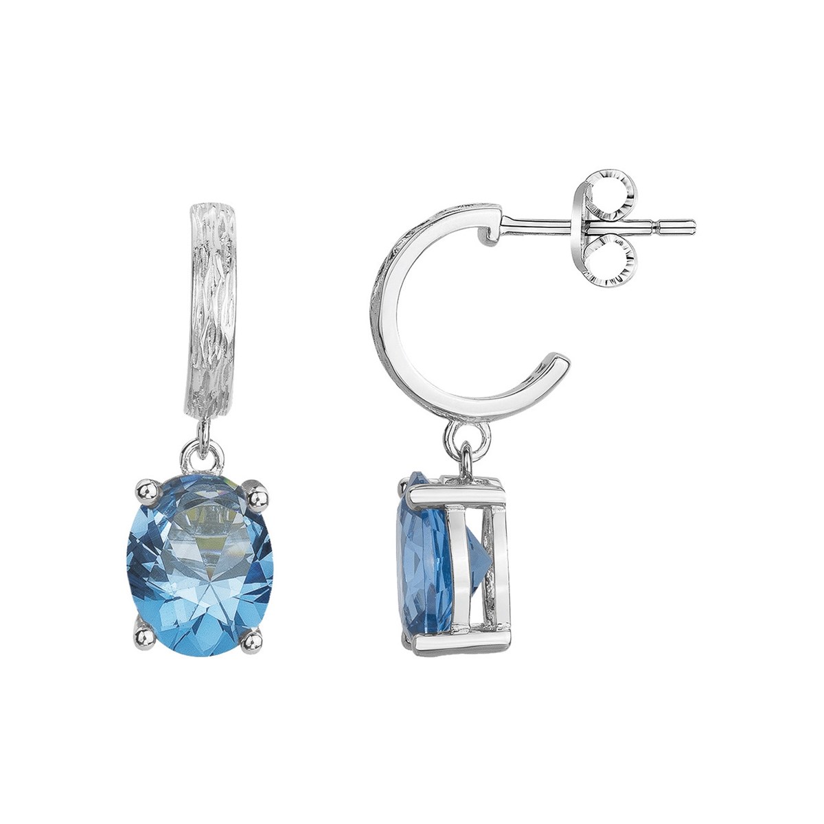 Boucles d'oreilles pendantes Elisabeth en Argent avec oxyde de zirconium bleu topaze