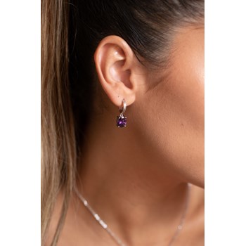 Boucles d'oreilles pendantes Elisabeth en Argent avec oxyde de zirconium mauve amethyste