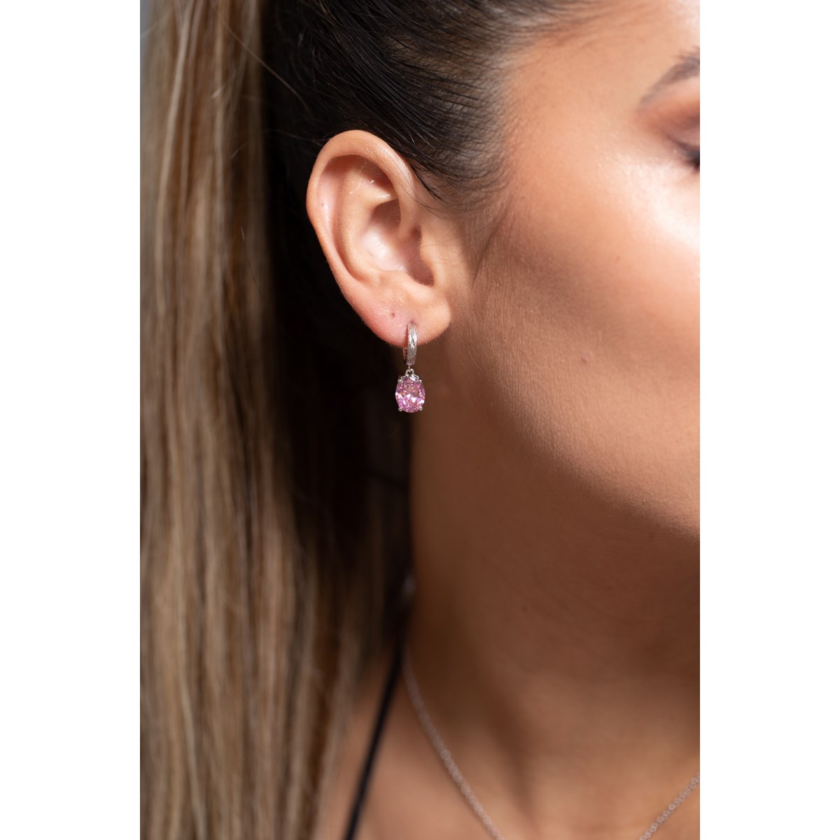 Boucles d'oreilles pendantes Elisabeth en Argent avec oxyde de zirconium rose - vue 2