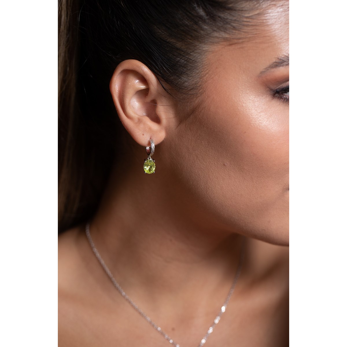 Boucles d'oreilles pendantes Elisabeth en Argent avec oxyde de zirconium vert - vue 2