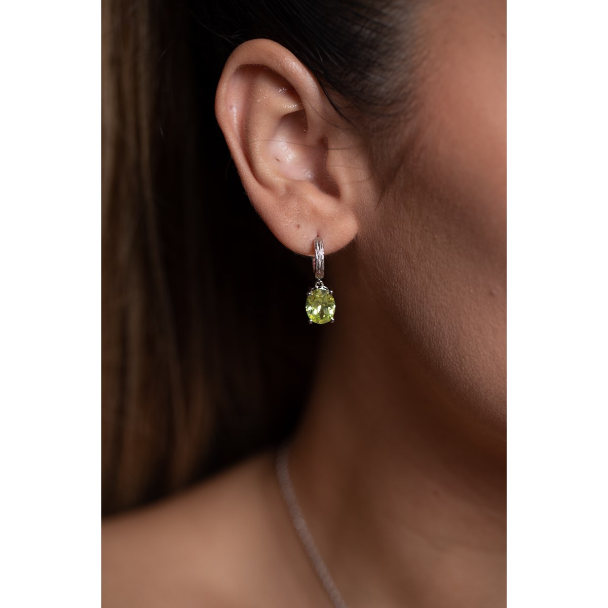 Boucles d'oreilles pendantes Elisabeth en Argent avec oxyde de zirconium vert - vue 3