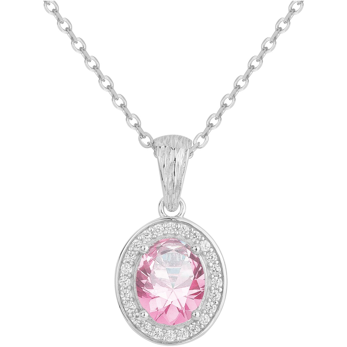 Collier mono-motif Victoria en Argent avec oxyde de zirconium rose