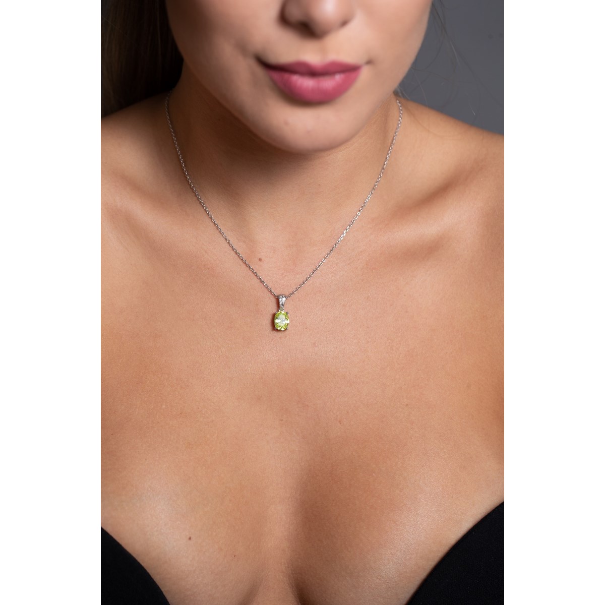 Collier mono-motif Elisabeth en Argent avec oxyde de zirconium vert - vue 2