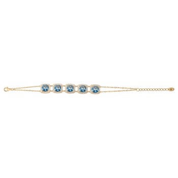 Bracelet souple MARGARET en Plaqué Or avec pierre synthétique bleu topaze