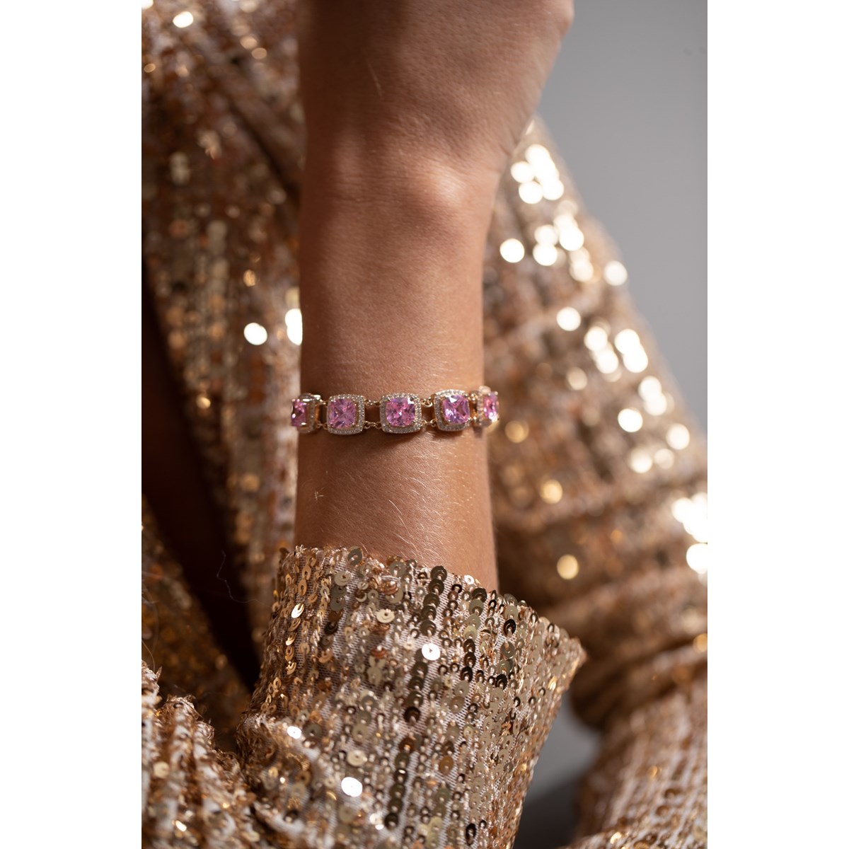 Bracelet souple MARGARET en Plaqué Or avec oxyde de zirconium rose - vue 2