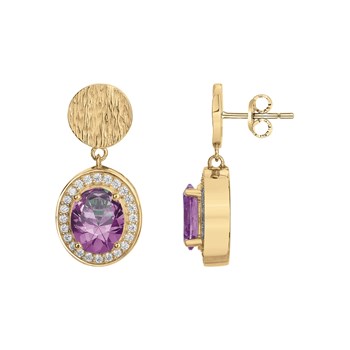 Boucles d'oreilles pendantes Victoria en Plaqué Or avec oxyde de zirconium mauve amethyste