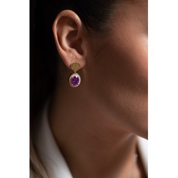Boucles d'oreilles pendantes Victoria en Plaqué Or avec oxyde de zirconium mauve amethyste
