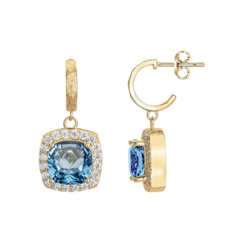 Boucles d'oreilles pendantes Margaret en Plaqué Or avec oxyde de zirconium bleu topaze