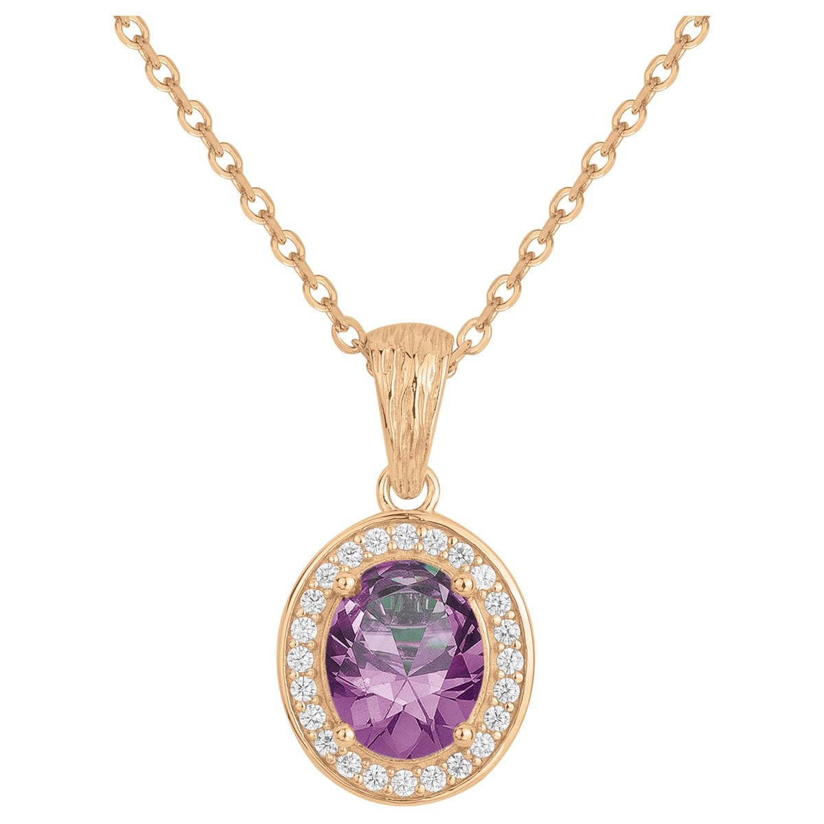 Collier mono-motif VICTORIA en Plaqué Or avec oxyde de zirconium mauve amethyste