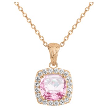 Collier mono-motif Margaret en Plaqué Or avec oxyde de zirconium rose
