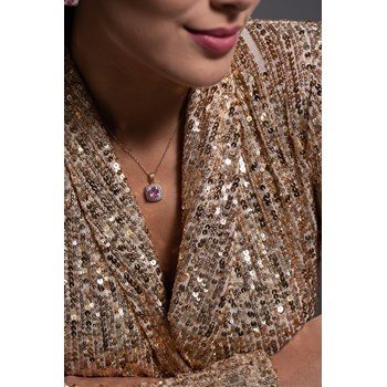 Collier mono-motif Margaret en Plaqué Or avec oxyde de zirconium rose