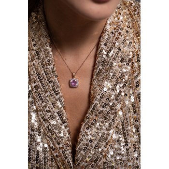 Collier mono-motif Margaret en Plaqué Or avec oxyde de zirconium rose