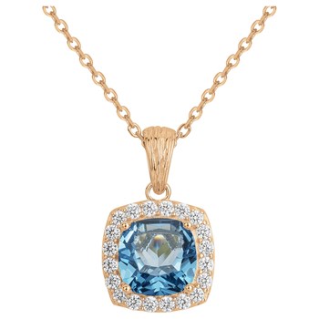 Collier mono-motif Margaret en Plaqué Or avec oxyde de zirconium bleu topaze