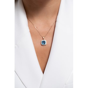 Collier mono-motif Margaret en Plaqué Or avec oxyde de zirconium bleu topaze