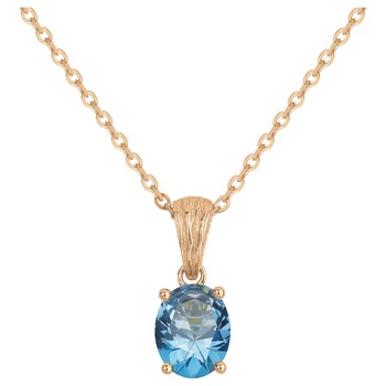Collier mono-motif Elisabeth en Plaqué Or avec oxyde de zirconium bleu topaze