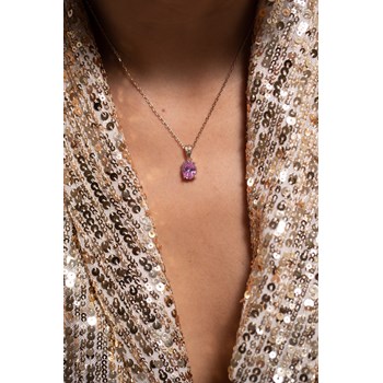 Collier mono-motif Elisabeth en Plaqué Or avec oxyde de zirconium rose