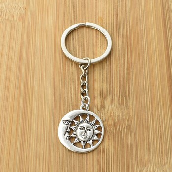 Silver sun and moon key ring