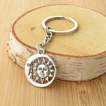 Silver sun and moon key ring