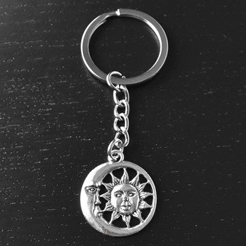 Silver sun and moon key ring