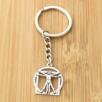 Silver vitruvian man key ring