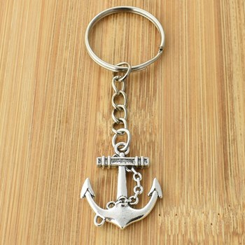 Marine anchor keyring with silver rope
