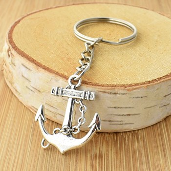 Marine anchor keyring with silver rope