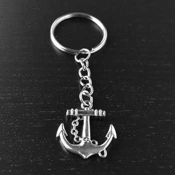 Marine anchor keyring with silver rope