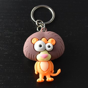 Funny orange and brown 3D lion key ring