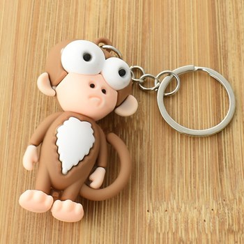 Funny brown and white 3D monkey key ring