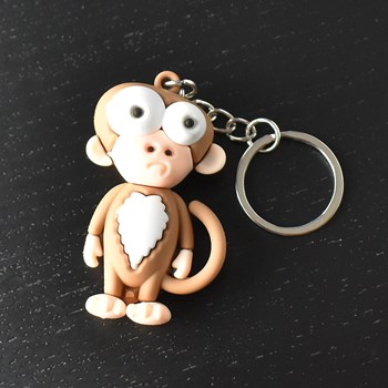 Funny brown and white 3D monkey key ring