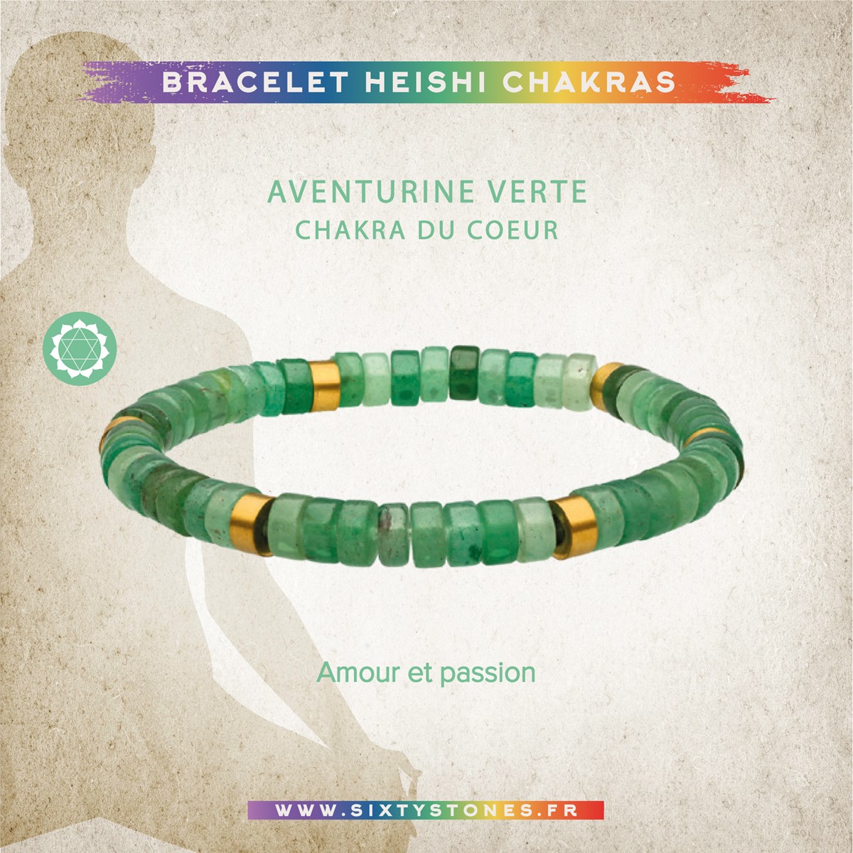 Bracelet Chakra Perles Heishi Aventurine-XS-14cm - vue 2