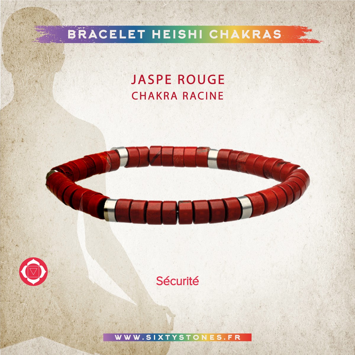 Bracelet Chakra Perles Heishi Jaspe Rouge-Medium-18cm - vue 2