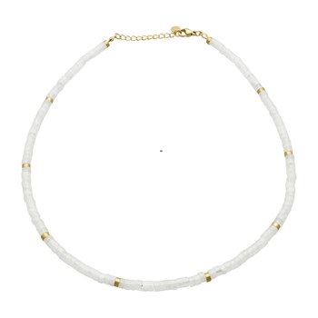 Sautoir Chakra Perles Heishi Quartz Blanc
