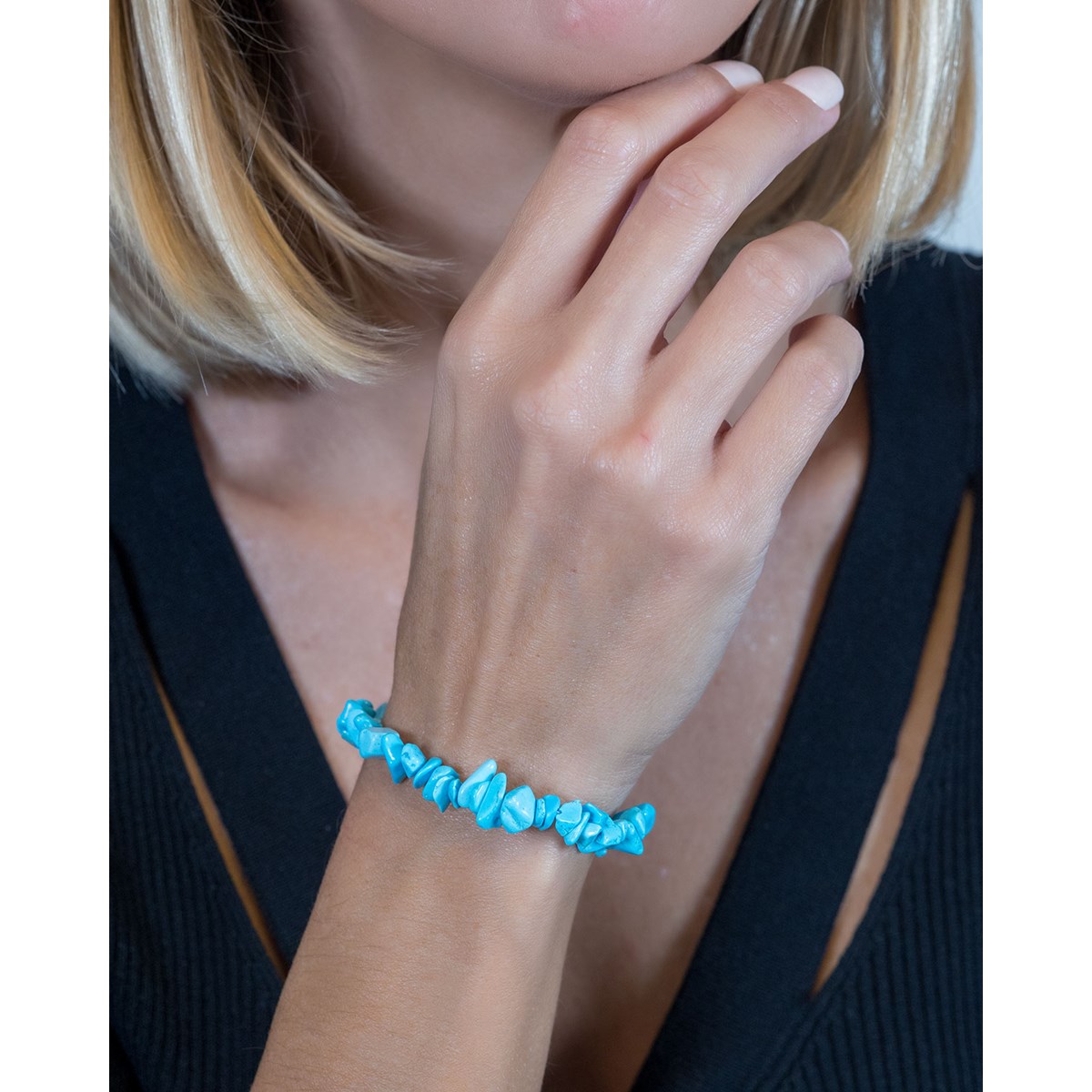 Bracelet réglable pierres de turquoise bleu - vue 2