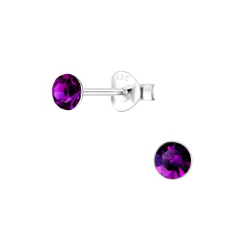 Boucles d'oreilles cristal teinte améthyste 4mm en argent 925
