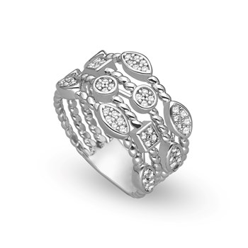 Bague Argentée Multi Anneau Motifs Géométriques