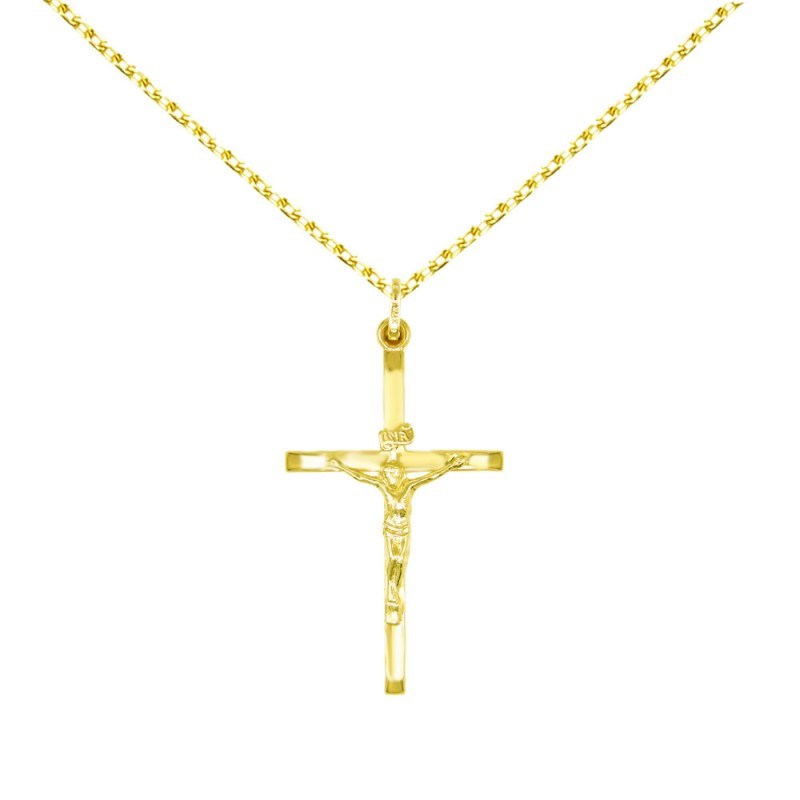 Collier - Médaille Christ sur la Croix Or Jaune - Chaine Dorée Offerte