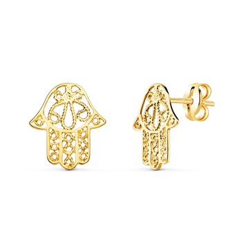 Boucles d'Oreilles Or 18 Carats 750/000 Jaune - Main de Fatma -Femme
