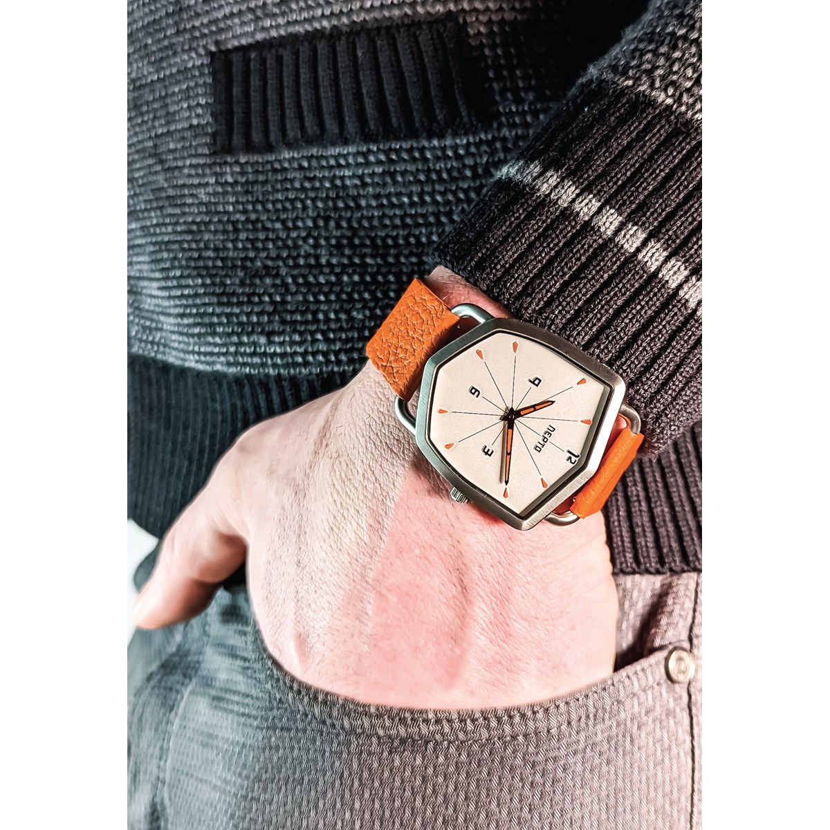 White Reverso - Cuir St Alce Orange - vue 2