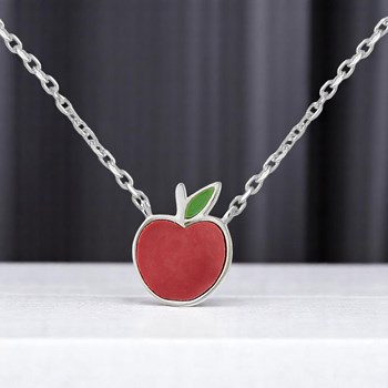 Collier pomme émail coloré rouge et vert Argent 925 Rhodié